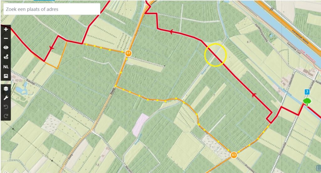 kaart natuurpad met omleiding